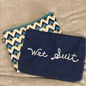 Dabney Lee Geometric Patterned Cosmetic Pouch and Blue Wet Suit Bag Set